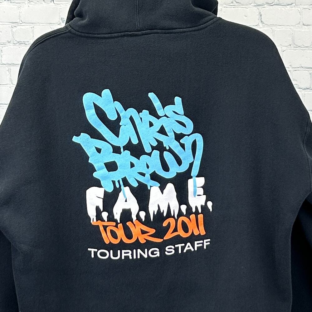Chris Brown FAME Touring Staff Hoodie Rap Roadie Black Hooded Sweatshirt 2XL XXL